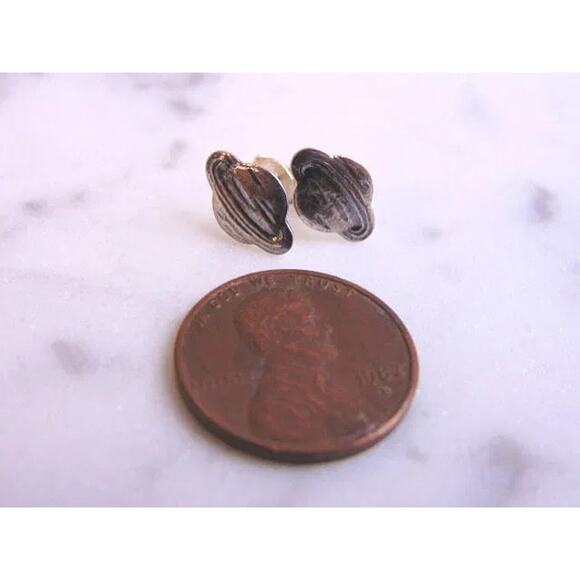 Vintage Sterling Saturn Stud Earrings - Picture 4 of 4